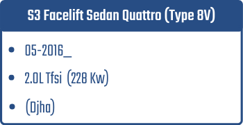 S3 Facelift Sedan Quattro (Type 8V)  | 05-2016_  | 2.0L Tfsi 228 Kw (Djha)