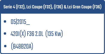 Serie 4 (F32) + Lci Coupe (F32) + (F36) + Lci Gran Coupe (F36)  | 03|2015_ | 420I(X) F36 2.0L 135 Kw