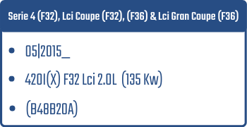 Serie 4 (F32), Lci Coupe (F32), (F36), Lci Gran Coupe (F36) | 09|2016_ | 420I(X) F32 Lci 2.0L 135 Kw