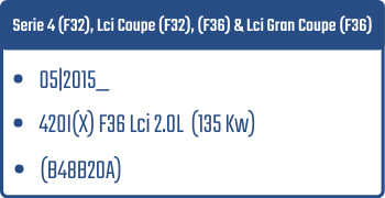 Serie 4 (F32), Lci Coupe (F32), (F36), Lci Gran Coupe (F36) | 06|2016_ | 420I(X) F36 Lci 2.0L 135 Kw