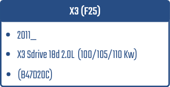 X3 (F25) | 2011_  | X3 Sdrive 18d 2.0L 100/105/110 Kw (B47D20C)