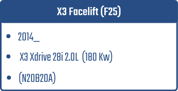 X3 Facelift (F25) | 2014_  | X3 Xdrive 28i 2.0L 180 Kw (N20B20A)