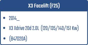 X3 Facelift (F25) | 2014_  | X3 Xdrive 20d 2.0L 120/135/140/151 Kw (B47D20A)