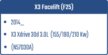 X3 Facelift (F25) | 2014_  | X3 Xdrive 30d 3.0L 155/190/210 Kw (N57D30A)